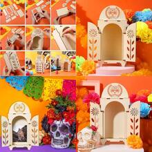 Soaoo Dia De Los Muertos Ofrenda Shadow Box Wooden Day Of The Dead Shadow Box Skull Papel Picado Day Of The Dead Decorations Altar Ofrenda Plies Remembrance Picture Frame 1 Piece
