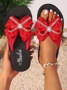 Sandalias de verano con lazo de encaje de moda, con decoración de punta abierta, elementos glamorosos de perlas, regalo perfecto para mujeres y niñas