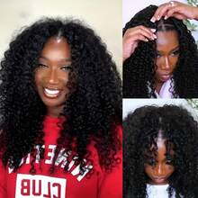 Kinky Curly V Part Wig Human Hair No Leave Out Glueless Wigs 180% Density V Shape Clip In Half  Vpart Curly Wig Natural Color No Glue No Sew In For Women Ready To Wear Upgrade U Part Wigs - Natural Black - 查看 2