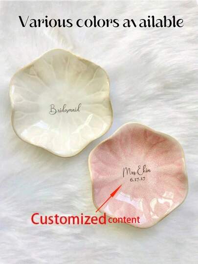 Plaque de fleurs en céramique personnalisable, gravée au laser personnalisée, décoration de bureau multifonctionnelle, convient pour cadeau de demoiselle d'honneur, fiançailles, célébration de mariage, remise de diplôme, anniversaire, fête et faveur, cadeau de la Saint-Valentin, plateau à bijoux, glamour du Nouvel An