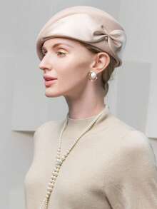 HIMESPORT Winter Women's Lady Wool Felt Beret Hat With Bowknot For Wedding Formal Church Tea Party Cocktail Fascinator Hats