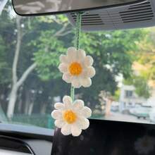 Accesorios colgantes para espejo de coche con estilo bohemio lindo, adorno de ganchillo de plantas artificiales, cesta colgante de plantas para espejo retrovisor, amuleto interior de coche, regalos de Navidad lindos para hombres y mujeres