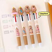 4 Pcs Capybara Multicolor Ballpoint Pen 4in1 Retractable Pen Cute Cartoon Pen Capybara Ballpoint Pen For Office School Supplies Boys Women Men Pens 4Pcs Capybara - 4隻水豚 - 查看 2