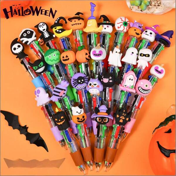 1pc Random Cute Retractable Ballpoint Pen | Ergonomic Round Pen Body, Medium Tip, PVC Material, Various Adorable Designs | Suitable For School, Office, Halloween Mini Colorful Pens, Kawaii Party Favors, Trick Or Treat, Candy Bags, Classroom, Halloween Gifts