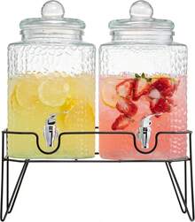 Style Setter Beverage Dispenser W/Stand (Set Of 2), 1.5 Gallon Large Countertop Glass Drink Dispenser W/Spigot, Party Drink Dispenser For Sweet Tea Lemonade Punch Water, Juice Dispensers For Parties
