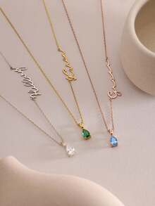1pc Gold Silver Rose Gold Custom Name Necklace With Birthstone, Birthstone Necklace, Side Name Necklace Mother Necklace Holiday Gift For Her Christmas Gift Birthday Gift, Gift For Her - Multicolor 4 - View 5