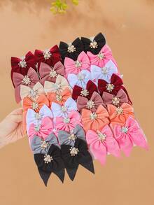 4/8pcs/Set Faux Pearl Embellished Bow Hair Clips, Multiple Colors Available, Velvet Material With Shiny Faux Pearls, Elegant And Sophisticated - Suitable For Girls And Women, Can Securely Clip Bangs Or Ponytails, Versatile For Daily, Weekend, Hangout, Photo Shoot, Random Color, Winter Outfit For Women, Bows, Cute, Claw Clips, Hair Claws, Hair Slide, Hair Barrettes