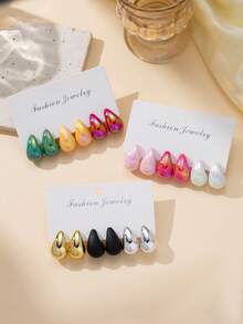 2-18 件时尚彩色泪珠形耳环套装，简约优雅的设计，适合日常佩戴或女性节日礼物 - 彩色 - 查看 7