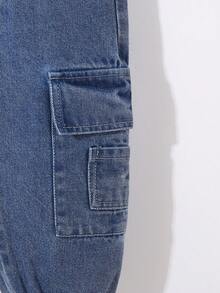 Pantalones largos de niña bebé de mezclilla lavada, diseño versátil con múltiples bolsillos, para uso casual y al aire libre