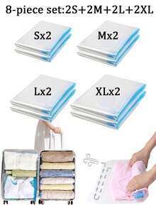 1/4/7/8pcs Travel Roll-Up Compression Bags, Reusable Compression Storage Bags, Luggage Storage Bags, Large Capacity Vacuum Sealed Bags, 8pcs (2XL+2L+2M+2S) Multi-Combination Compression Storage Bags, Large Capacity, Transparent, Waterproof, Space-Sav - Multicolor - View 9