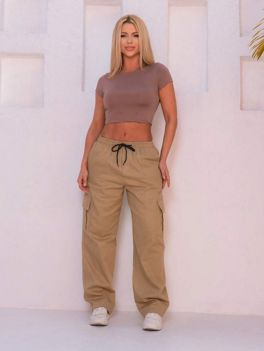 Women Pants - 卡其色 - 查看 1