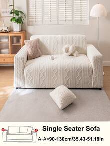 1pc Solid Color Plush Warm Sofa Cover, Soft & Skin-Friendly, Jacquard Design, Pet-Friendly Machine Washable Durable, Christmas New Year Holiday Party Home Decor, Sofa Protection, Fits 1/2/3/4 Seater Sofa - Beige - View 12