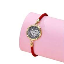 1pc 18K Gold Plated Zinc Alloy St. Benedict Medal Bracelet, Adjustable Red Cord, Christian Catholic Religious Accessory, Suitable For Women's Daily Wear, Ladies' Fashion Casual Woven Bracelet - Red - View 5