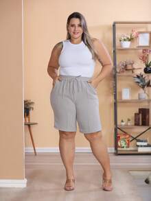 2-Piece Women's Bermuda Shorts Plus Size Duna Fabric Comfortable Fashion Kit - Varias Cores - 查看 3