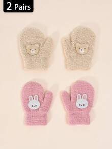 2 双幼儿秋冬高弹力针织保暖厚手套，婴儿/儿童连指手套，防刮手套，适合日常休闲穿着和冬季保暖 - 2雙 - 查看 16