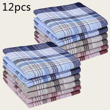 3/6/12pcs Classic Cotton Handkerchiefs - Unisex Fashion Plaid Pocket Squares, Multi-Color Options, Soft & Durable For Daily Use (Random Color)