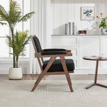 Poltrona – Poltrona lounge in stile scandinavo con braccioli, rivestimento in lino, struttura in legno, moderna e confortevole, 1 posto, per soggiorno, camera da letto, ufficio domestico