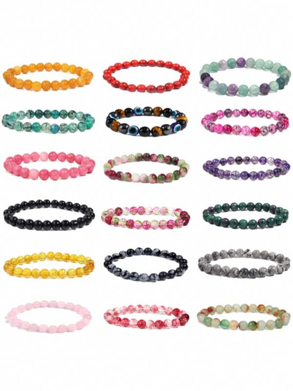 1 pieza Pulsera de cuentas de piedra natural cristal de ágata multicolor de 8 mm, pulsera de energía equilibrante para yoga, meditación y , adecuada para uso diario de joyería de mujer (20-40 cuentas al azar)