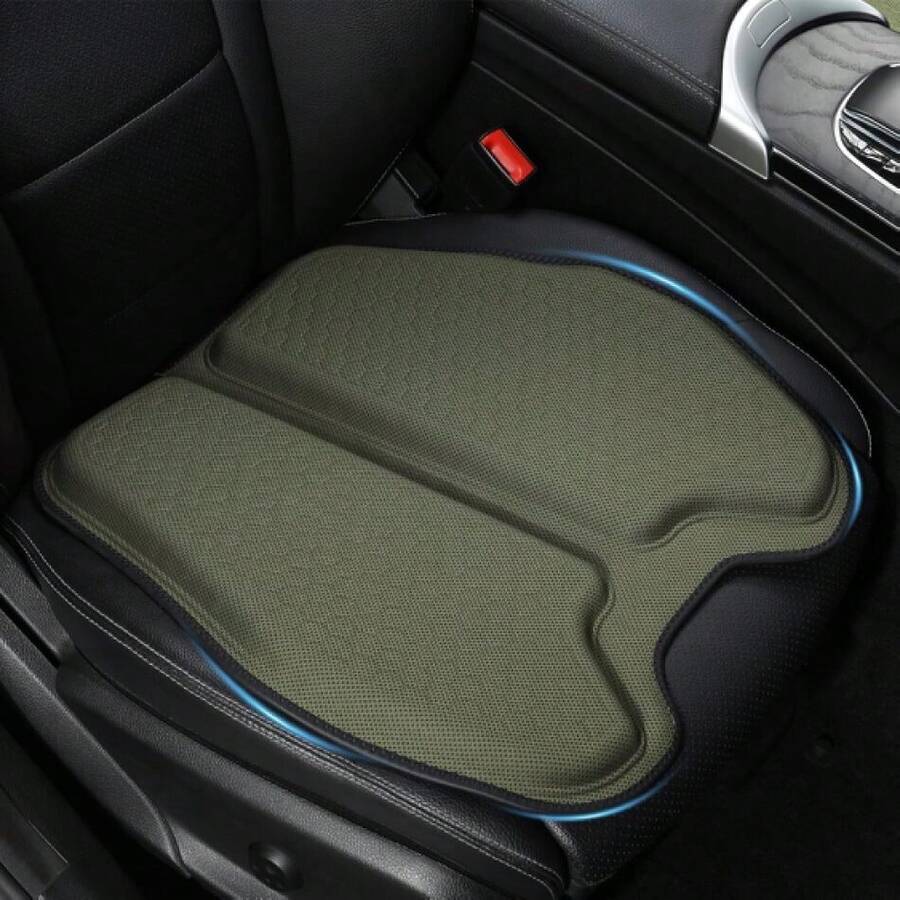 Soft Thin Gel Seat Cushion For Car Seat, Office Chair, Wheelchair, Stadium - Non-Slip Car Seat Cushions With 1 Inch Gel - Sciatica & Tailbone Pain Relief (Green),19067565 - 軍綠色 - 查看 1