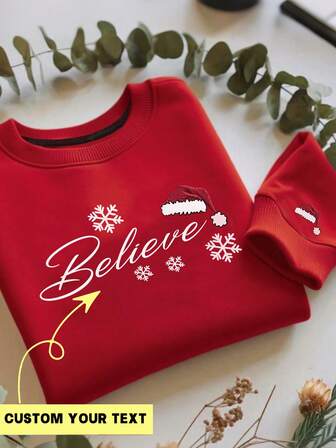 Women's Round Neck Sweatshirt, Customizable With Text, Casual Style, Suitable For Autumn And Winter, Comfortable Touch, Fashionable Text, Long Sleeved Sweatshirt, Women's Sweatshirt, Suitable For Daily Use, Gift For Her, Gift For Family