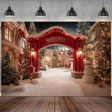 1 Red Christmas Arctic Snow Village Background Cloth, Winter Wonderland Scene With Santa's House, Snowscape And Twinkling Lights, Perfect For Indoor/Outdoor Holiday Parties, Photo Backdrops, Christmas Events, Winter Christmas Themed Background, Christmas Background Cloth, Snowman Themed Background, Merry Christmas Photo Background - Multicolor - View 5