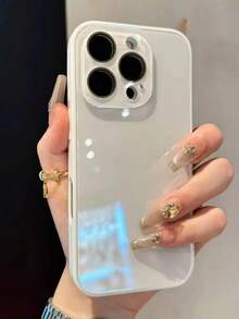 奢华实心亮面玻璃手机壳，兼容 17 Pro Max、16、15、14、13、12、11 Pro Max，镜头保护，防震边框，硬质后盖 - 白色 - 查看 5