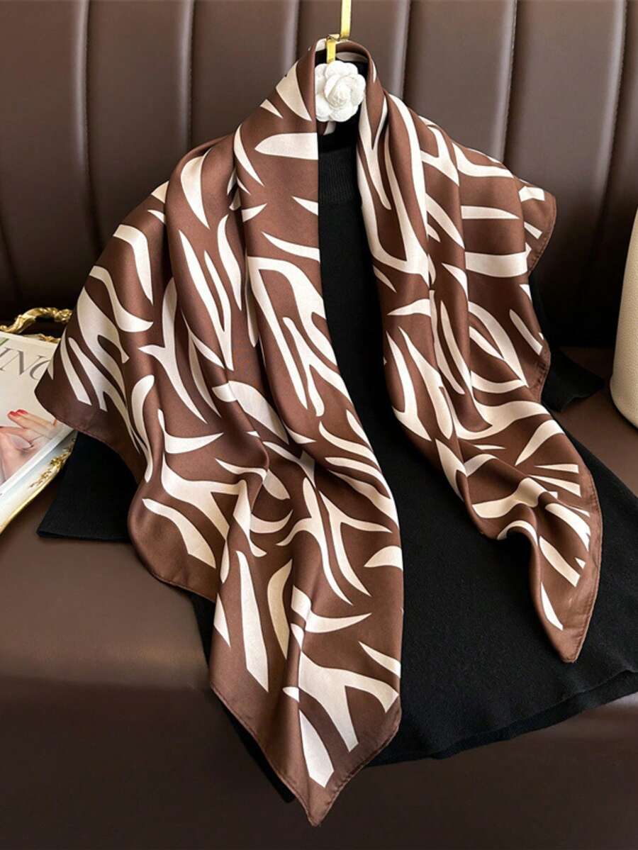 1 件女士 90 厘米奢华斑马纹仿丝斜纹围巾头带，适合日常佩戴 - 彩色 - 查看 1