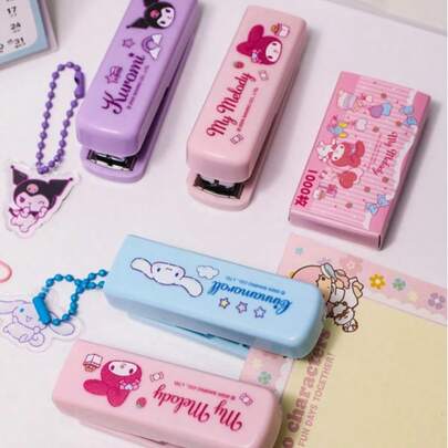 Sanrio 1pc Sanrio Mini Stapler, Student & Office Supplies, Cute Cartoon Design Gift, Suitable For School And Office, Great For Halloween And Christmas Gifts For Family And Friends