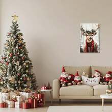 1 buc, Artă murală pe pânză, Decorațiune de perete cu ramă de Crăciun, Artă vintage de Crăciun cu reni, Reni de pădure și zăpadă de iarnă, Decorațiuni de Crăciun, Artă decorativă rustică de Crăciun, Artă pictură în ulei vintage, Postere artistice cu tematică de sărbători, Decor de perete minimalist