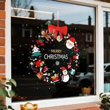 1 Set Weihnachts-Fensterklebetattoos Fröhliche Weihnachten Kranz Aufkleber, Schleife, Weihnachtsmann, Weihnachtsgirlande Kranz Fensterklebetattoos doppelseitig für Weihnachtsfensterdekoration, Weihnachtsparty-Präsentation, DIY-Dekoration, ohne Kleber