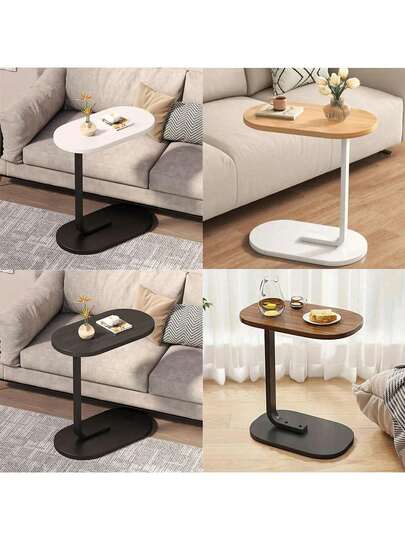 Movable Side Table, C-Shaped Coffee Table With Storage Space And Wheels, Suitable For Kitchen, Bedroom, Bathroom, Office, Living Room