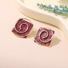 1 Pair Fashionable Colorful Painting Series Spiral Textured Metal Design Earrings, Women's Holiday Gift