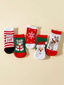 5 Pairs Christmas Autumn/Winter Children Socks, Santa Claus, Reindeer, Snowflake, Mid-Calf Socks For Boys And Girls, Suitable For Christmas, Party - Multicolor - View 1