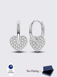 1 Pair Original 925 Sterling Silver Heart Shape Cubic Zirconia Pave Set Earrings For Women Ins Style Elegance Jewelry Gifts For Girlfriend Fits Daily Party Shopping - View 1