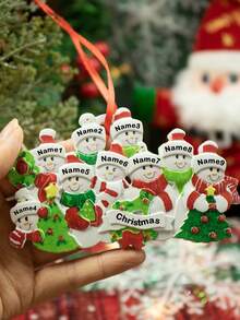 Custom Christmas Decorations, Personalized Christmas Tree Decorations, Customized 2-9 Names Ornaments, Customizable Text Christmas Decorations, Diy Ornaments, Christmas, Living Room Decor, Outdoor, Garden, Snowman Family Pendant, Kids Souvenir, Room Decor, Mom, Dad, Family