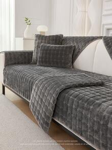 1PC Flannel Solid Color Checkered Quilted Sofa Cushion Non-Slip Seat Pad Machine Washable Sofa Cover, Suitable For Furniture Sofa Protection, Room Living Room Office Bedroom Decoration Modern Minimalist Style, Fits 1-4 Seater Modular Sectional Sofa Cover Pad - Multicolor - View 4