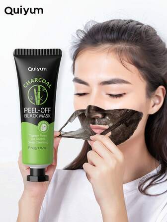 1 Pc Clean Pores QUIYUM Charcoal Peel Off Black Mask,50g Oil Control Face Mask Improve Muscles Peel-Off Mask Minimize Pores For Women, Mom, Wife, Sister, Teen, Girl Friend For Women All Skin Types