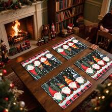 1 set/1 pièce/4 pièces/6 pièces Sets de table motif Lutin de Noël et Sapin de Noël, sets de table rectangulaires en polyester lavables en machine, protège-tables, sets de table isolants thermiques, décorations de table de restaurant, fournitures de fête, décorations de Noël pouvant être offerts en cadeau
