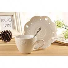 White Porcelain 5OZ Tea Cup And Saucer Coffee Cup Set With Saucer And Spoon Set Of 6 6 Tea Cup Set With Bracket - White - View 3
