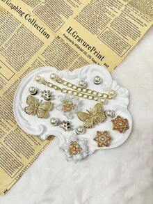 16-elementowe dekoracje do butów ogrodowych DIY, złote kryształki, motyle, perły, łańcuszki, odpowiednie do obuwia plażowego, buty z wydrążonymi krawędziami, na każdą porę roku, prezent świąteczny