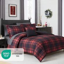 King Comforter Set, Classic Red Black Plaid-Piece Bedding Set, Farmhouse Lightweight All-Season Bed In A Bag With Sheets, Pillowcases & Shams, Home Decor - 紅色 - 查看 4
