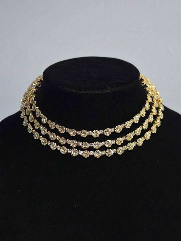 1 pieza Collar gargantilla de cristal de 3 capas soldado, cadena para el cuello encantadora para mujer, joyería única para pasarela de noche, accesorio de vestido para fiesta de boda y novia