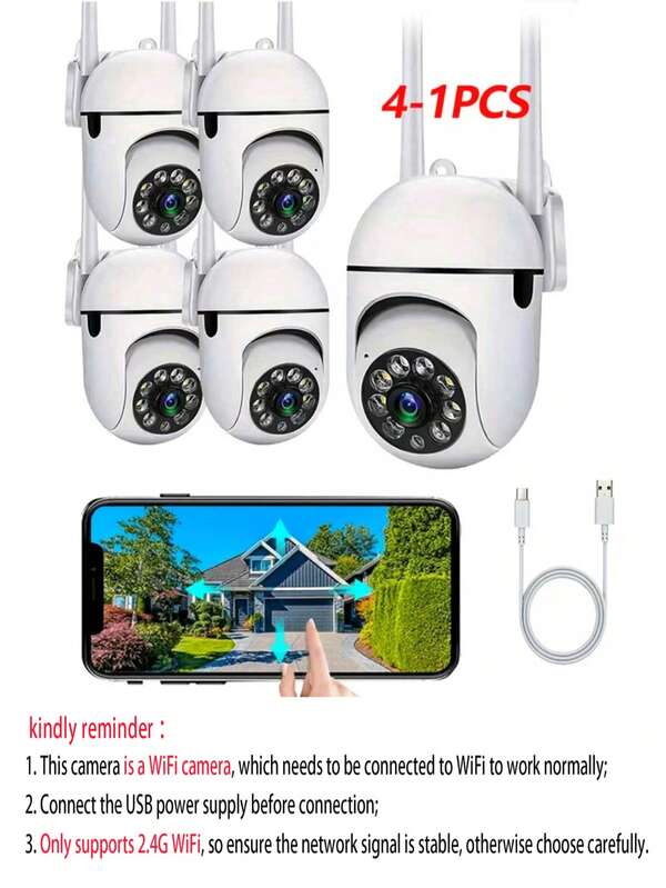 1/2/4pcs 2.4G WiFi Security Camera, Home Security Monitoring Device With 360° Panoramic View, Two-Way Audio, AI Motion Detection & Night Vision, Remote Control Via App, Suitable For Indoor & Outdoor, Ideal For Christmas, Thanksgiving And Other Holidays