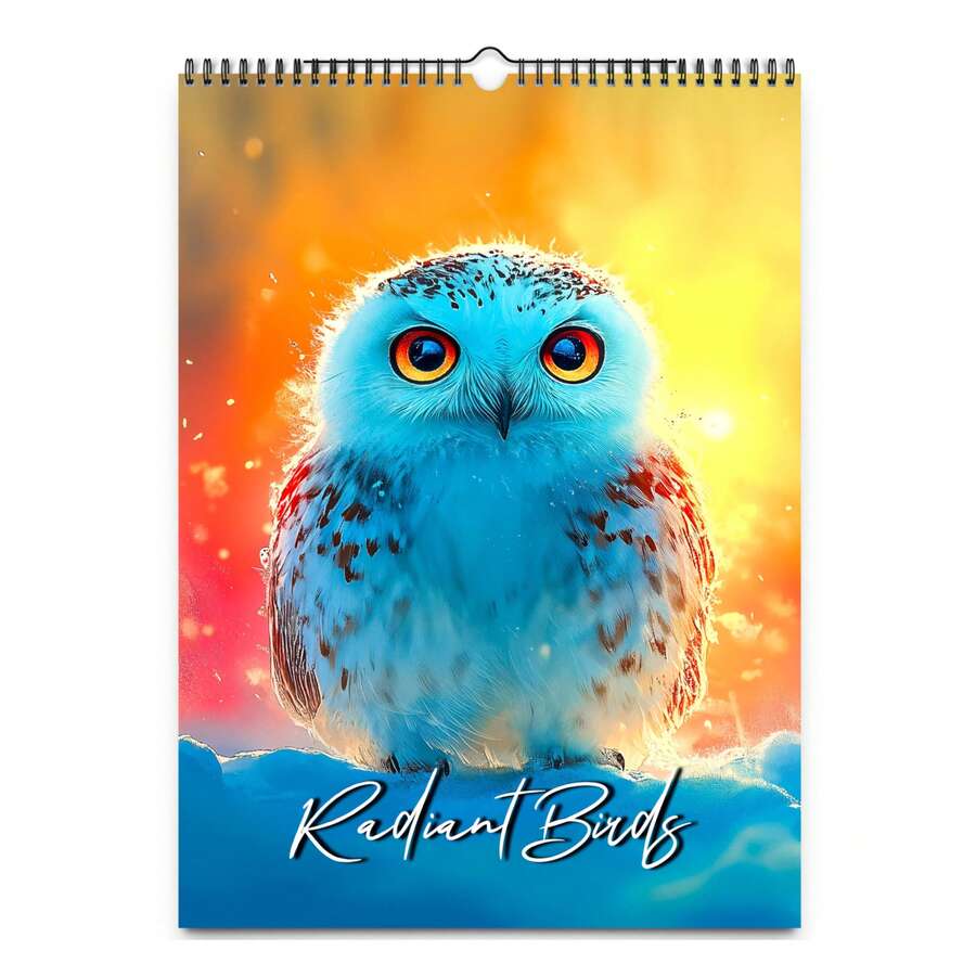 2026 年光芒四射的鸟类挂历 - 厚实坚固的纸张，带有白色猫头鹰和黄褐色猫头鹰设计，蓝色和金色色调，大型每月布局，颜色编码标签，标记日期和月份 - 优雅的计划日历，适用于家庭/办公室组织，礼物之选（2026 年 1 月 - 2026 年 12 月） - 耐用且易于使用，带有每月标签和清晰的编号，非常适合安排和计划 - 鳥日曆 - 查看 1