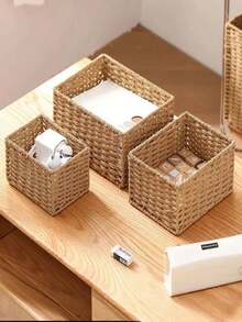 1/3 Pcs Desktop Storage Box - Handwoven Basket Set For Cosmetics, Keys, Snacks, Desk Storage, Living Room, Bedroom, Office Storage Suitable For Desktop Organization Retail Storage