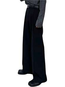 Men's Flare Baggy Dress Pants Wide Leg Pleated Casual Slacks Office Business Suit Trousers With Pockets, 2025 Style VHGQ - 黑色 - 查看 6