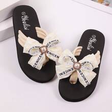 Sandalias de dedo con lazo de encaje de moda para el verano, con decoración de punta abierta y elementos glamorosos de perlas, regalo perfecto para mujeres y niñas