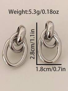 1pair Fashionable Rhodium Tone Metal Multi-Turn Knotted Design Stud Earrings For Women, Double Hoop Studs, Statement Dangling Earrings, Unique Earrings Anniversary Gift For Wife