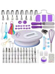Set de Utensilios de Repostería, Herramientas para Hacer Pasteles con Base Giratorio para Tartas, Boquillas y Bolsas para Manga Pastelera | Alisador y Espátulas, Accesorios de Pastelería (137 Piezas) - Multicolor - Ver 1