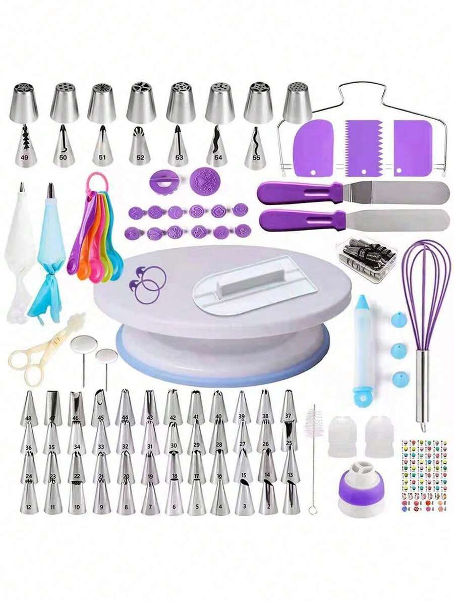 Set de Utensilios de Repostería, Herramientas para Hacer Pasteles con Base Giratorio para Tartas, Boquillas y Bolsas para Manga Pastelera | Alisador y Espátulas, Accesorios de Pastelería (137 Piezas) - Multicolor - Ver 1